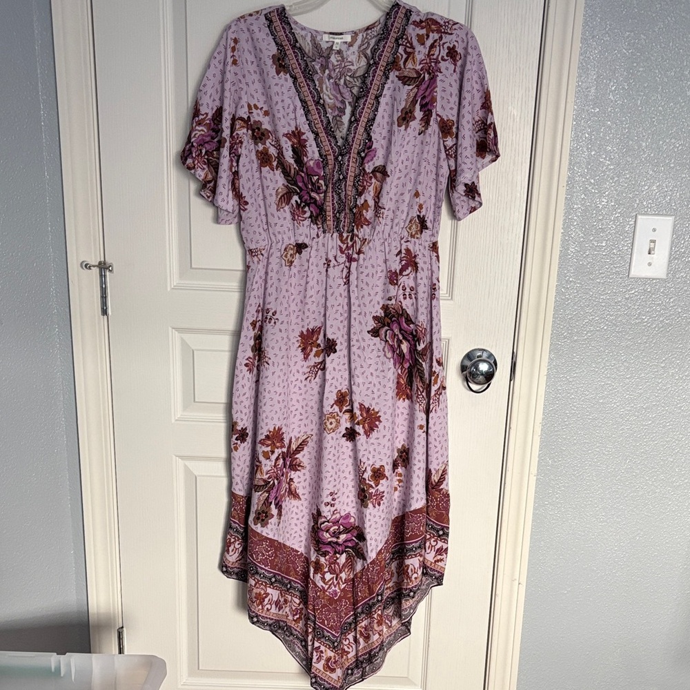 Maurices Asymmetrical Dress in Lavender and Burgundy Floral